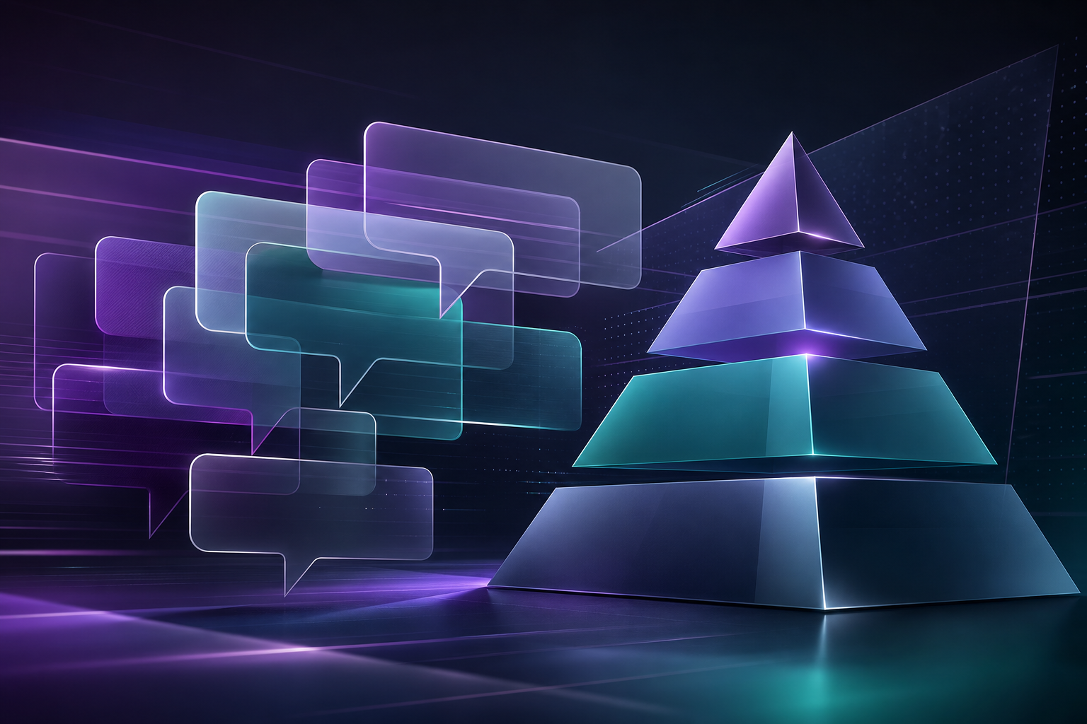 Layered brand architecture diagram showing messaging hierarchy for a technology company