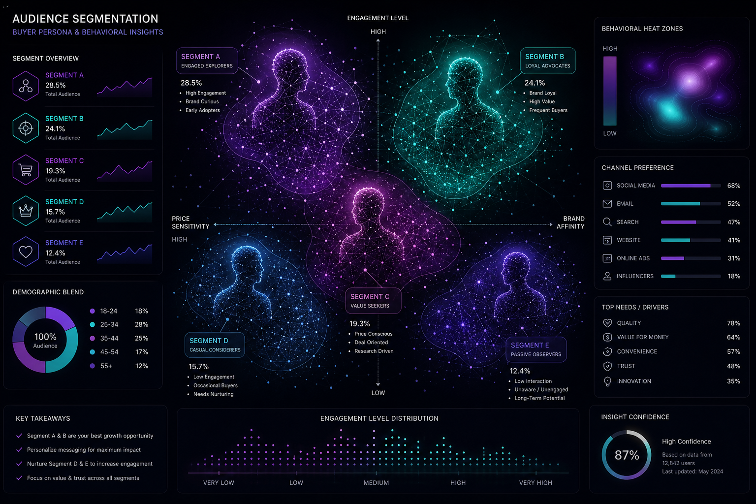 Abstract data constellation mapping audience segments and market signals for IT marketing strategy
