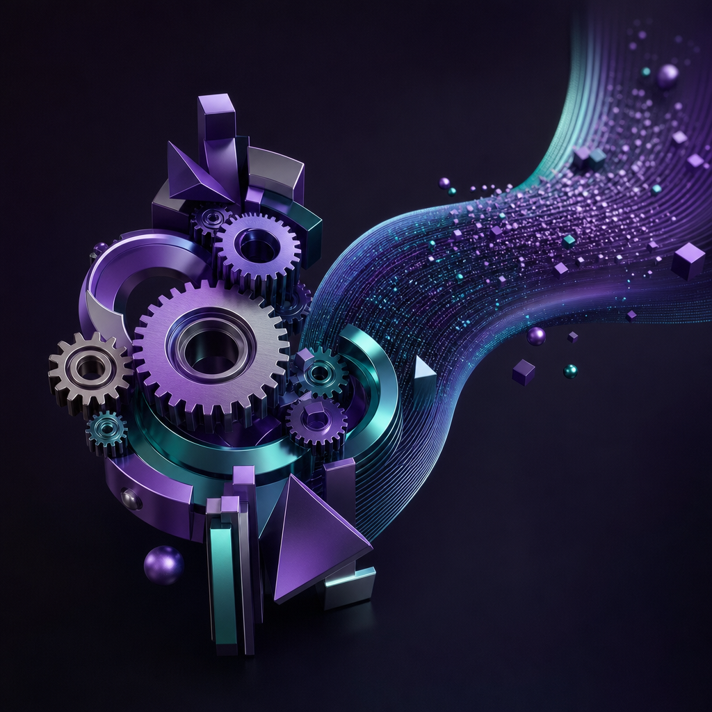 Abstract metallic interlocking shapes symbolizing precision craftsmanship in digital marketing strategy